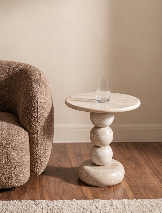 ChapterLiving Mara Round Side Table Natural Travertine
