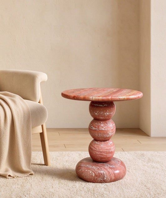 ChapterLiving Mara Round Side Table Red Travertine