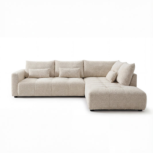 ChapterLiving Lesley Corner Sofa Right Chaise 2 Seater Left Armrest Creame White Flecked Weave