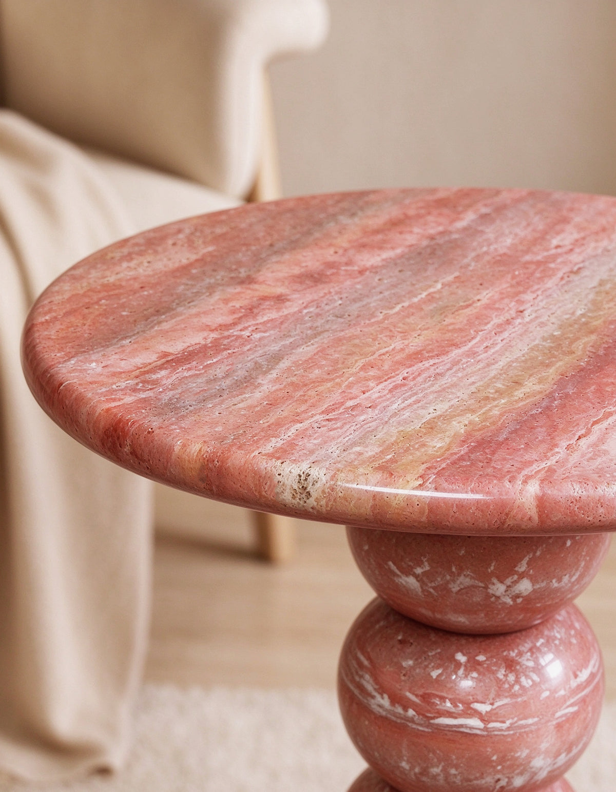 ChapterLiving Mara Round Side Table Red Travertine